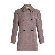 Rosa Ull Tweed Peacoat Chevron Mønster