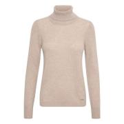 Beige Melert Rollneck Pullover Sweater