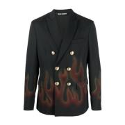 Svart Ullblanding Blazer for Menn