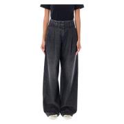 Sorte Wide Leg Plisserte Jeans