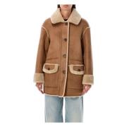 Vendbar Shearling Kåpe Kamel Aw24