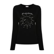 Svart Logo Print Crew Neck T-skjorte