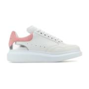 Hvite Skinn Sneakers Rosa Semsket Hæl