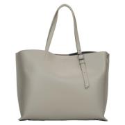 Beige Skinn Shopper Bag med Rom