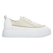 Kvinner Beige & Hvit Lav Topp Lær Sneakers Er00113363