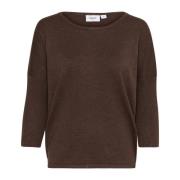 Mørk Eik Melange R-Neck Pullover Genser