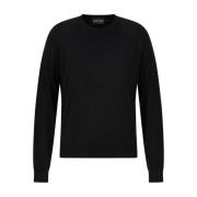 Svart Finstrikket Crew Neck Genser