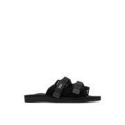 Sort Lær Slides Sandaler