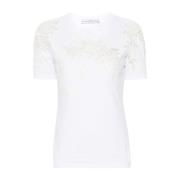 Hvit Blomsterapplikasjon Crew Neck T-skjorte