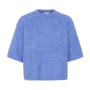 Blå Cropped Strikket Pullover Genser