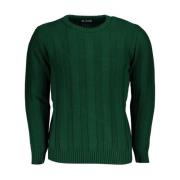 Grønn Crew Neck Sweater med Kontrastdetaljer