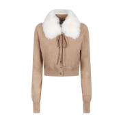 Beige Avtagbar Krage Cardigan