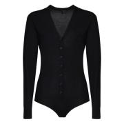 Sort Ull V-Hals Bodysuit