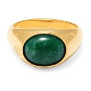 Gold Oval Signet Ring with Green Jade