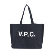 Daniela Logo Print Denim Shopping Bag