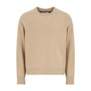 Beige Ull Strikket Crew Neck Genser