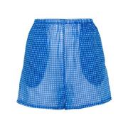 Blå Gingham Sjekk Bomullsshorts