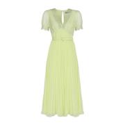 Chiffon Blonde V-Hals Midi Kjole