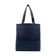 Marineblå Jacquard Brodert Tote Bag