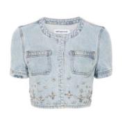 Denim Snap Closure Boxy Top