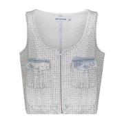 Rhinestone Embellished Denim Top