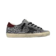 Glitter Semskede Sneakers med Rød Hæl