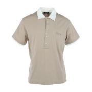 Beige Print Kortermet Polo