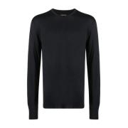 Sort Crew Neck Langarmet T-skjorte