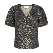 Leopardmønstret Puff-erme Bluse