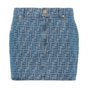 Blå Jacquard Chambray Skjørt