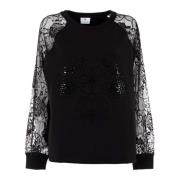 Sporty Svart Sweatshirt med Blonder Strass