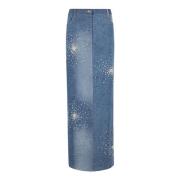 Brodert Denim Midi Skjørt