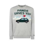 Grå Crew Neck Genser med Panda Jacquard Mønster