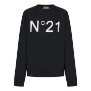 Svart Oversized Crewneck Sweatshirt med Logo