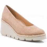 Beige Semsket Kile Loafer Sko