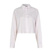 Hvit Cropped Bluse med Rosa Stripe Emele