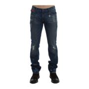 Blå Vasket Slim Fit Jeans