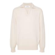 Beige Sweater Børstet Strikket Polokrage