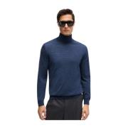 Blå Slim-Fit Rollneck Sweater i Virgin Wool