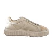 Beige Sneaker i Skinn/Stoff