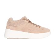 Beige Semsket Pelsfôrede Sneakers