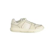 Hvite polyester sneakers med lisser, kontrastdetaljer, logo