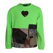 Grønn Patchwork Heart Crew Neck Sweater