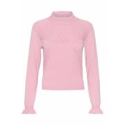 Rosa Strikket Bluse med Volanger