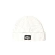 Ribbet Ull Beanie Naturlig Hvit