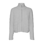 Grå Highneck Zip Cardigan Sweater