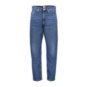 Broderte avslappede tapered bomullsjeans