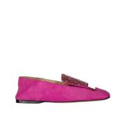 Rosa Skinn Loafers Krystaldetalj