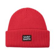 Rød Ribbet Ull Beanie Lue