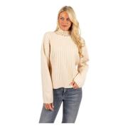 Beige Sweaters med Rhinestone Krage